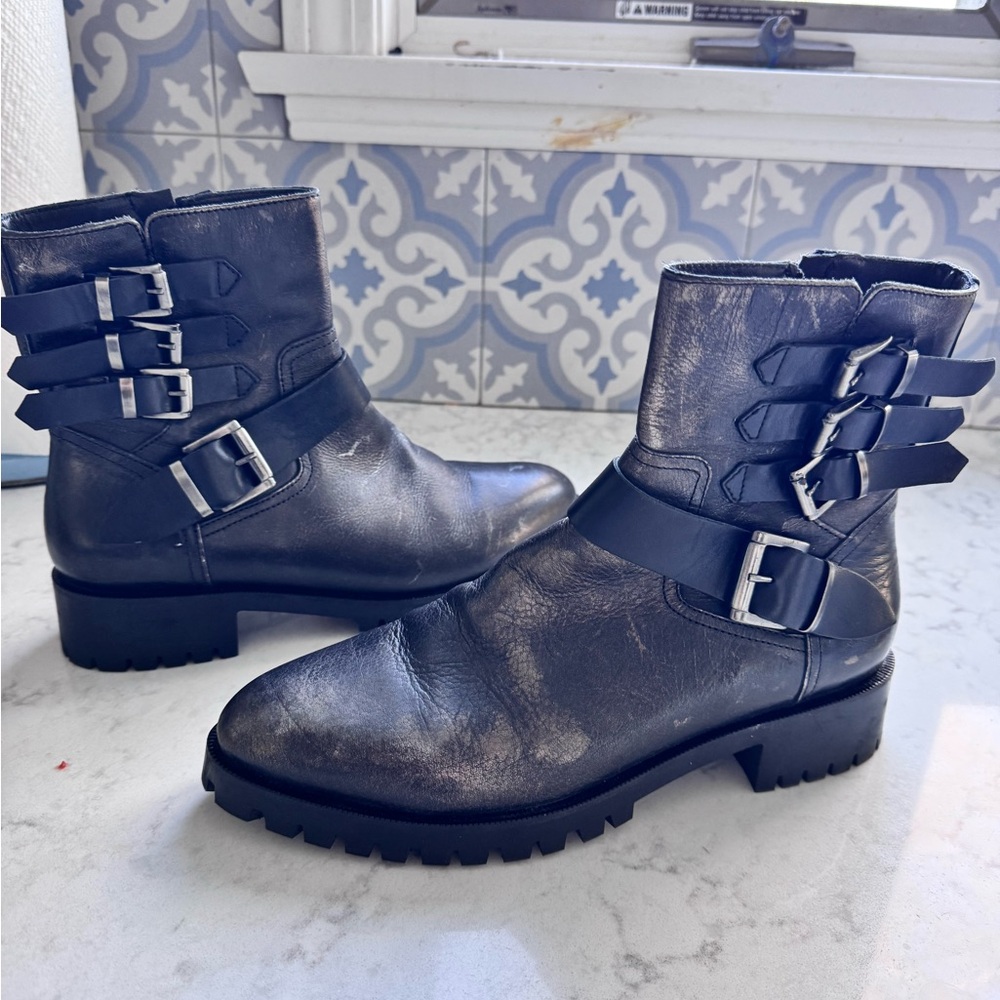 Napoleoni Black Leather combat Boots